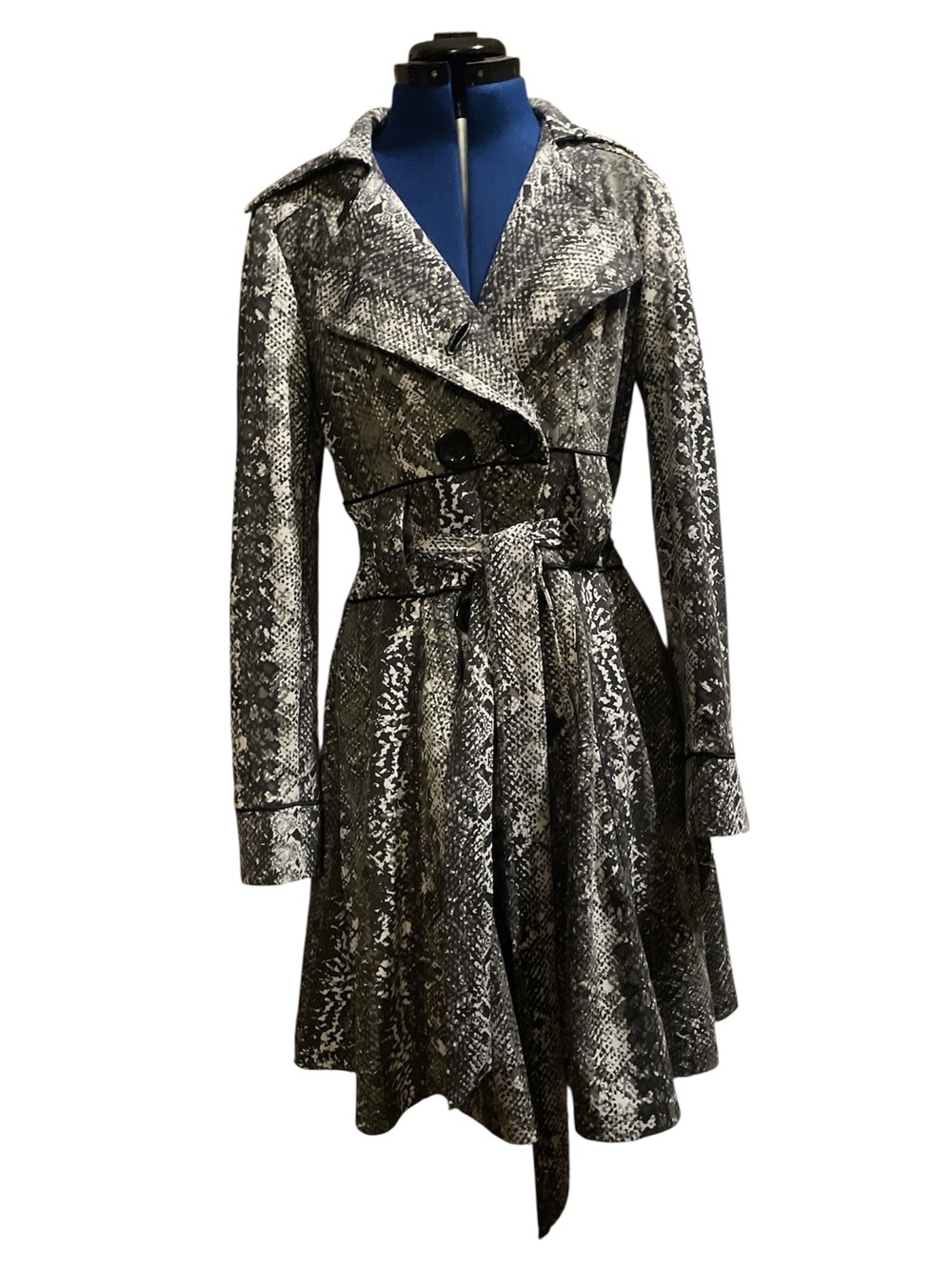 Candie's black,gray Snake-Print Trench dress coat